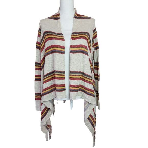 American Rag Sweaters - American Rag Striped Cardigan Sweater Size Large Cream Fringe Bohemian Hippie